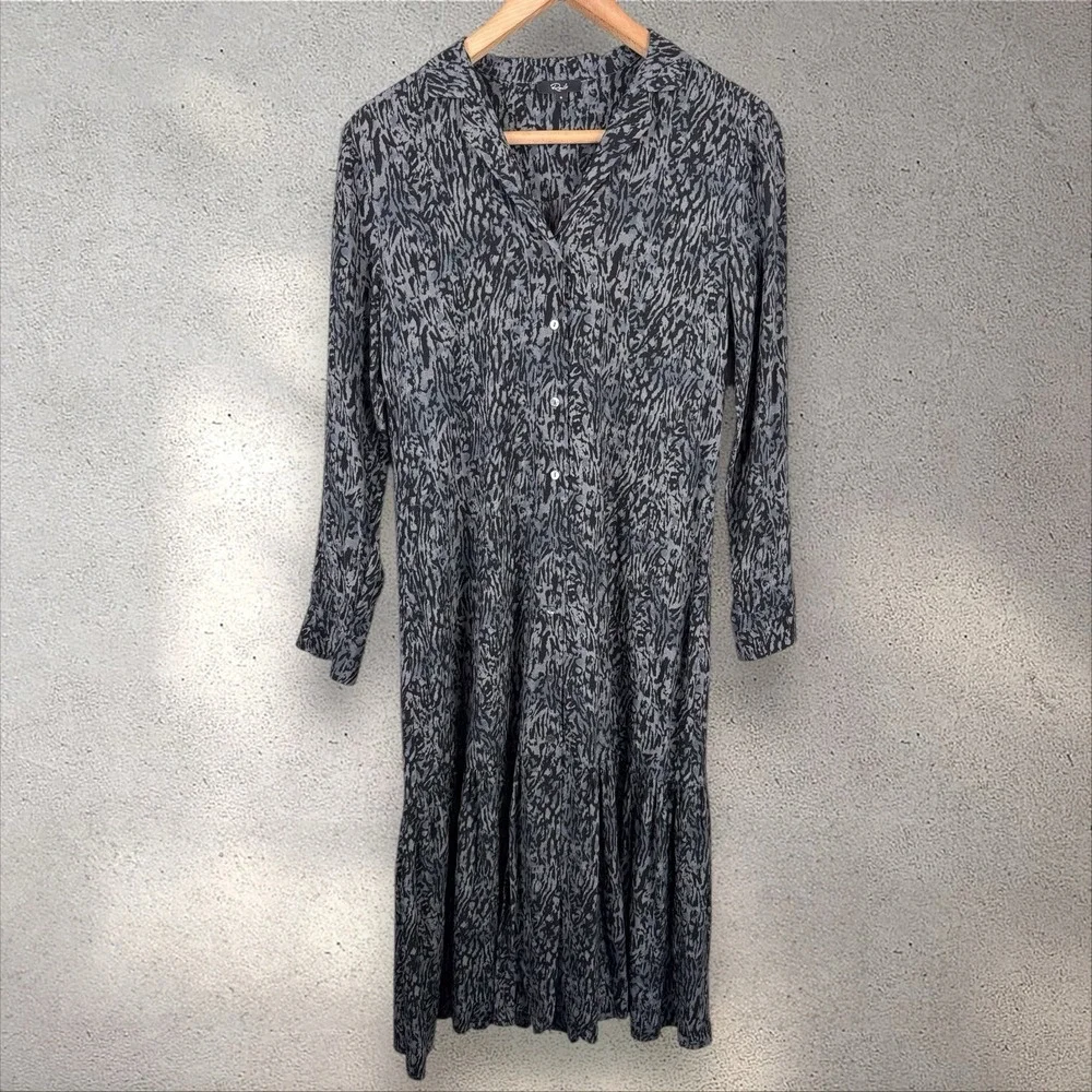 Rails Beatrice Charcoal Abstract Animal Button Front Long Sleeve Shirt Dress S - Picture 2 of 6